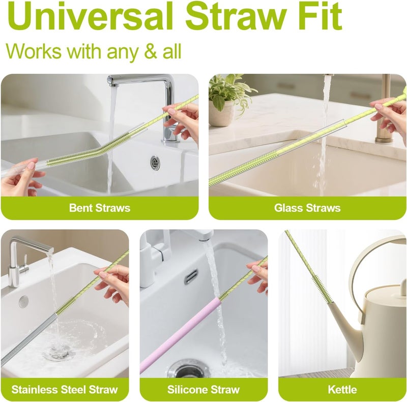 YOTIME Silicone Straw Cleaner Brush, 2 Pcs Reusable Straw Brush(6mm+9mm) for Cleaning Narrow & Wide Straws, Tumblers, Green - Image 5